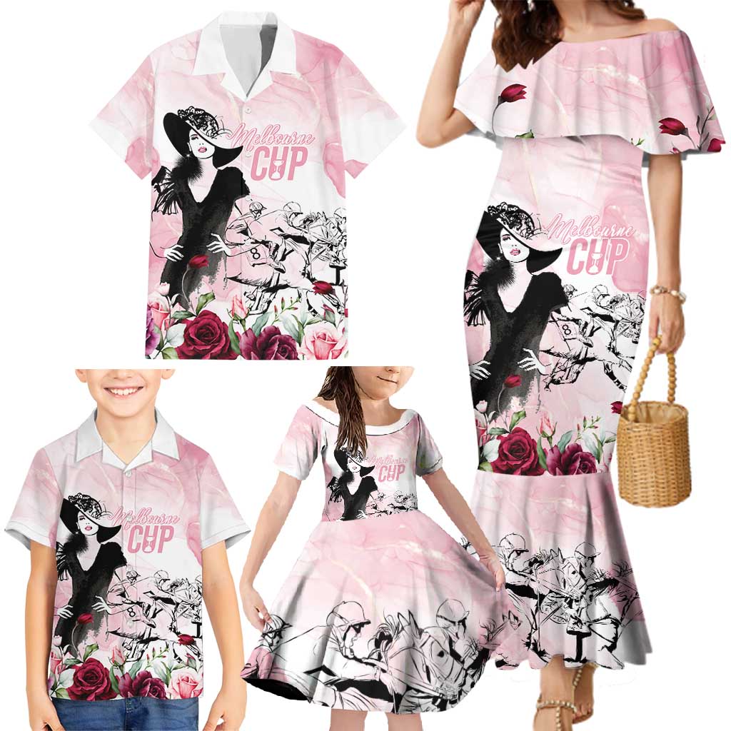 Melbourne Horse Racing Cup Pink Out Derby Family Matching Mermaid Dress and Hawaiian Shirt - Aussie Hoodie