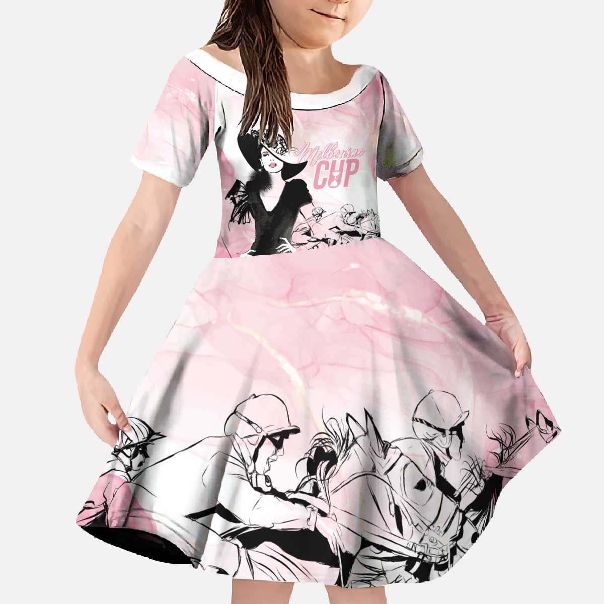 Melbourne Horse Racing Cup Pink Out Derby Family Matching Off The Shoulder Long Sleeve Dress and Hawaiian Shirt - Aussie Hoodie