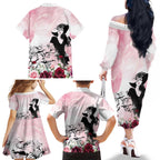 Melbourne Horse Racing Cup Pink Out Derby Family Matching Off The Shoulder Long Sleeve Dress and Hawaiian Shirt - Aussie Hoodie