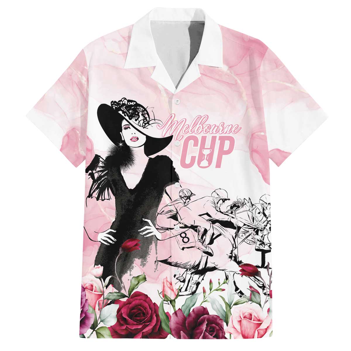 Melbourne Horse Racing Cup Pink Out Derby Family Matching Off The Shoulder Long Sleeve Dress and Hawaiian Shirt - Aussie Hoodie