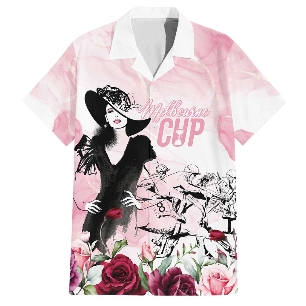 Melbourne Horse Racing Cup Pink Out Derby Family Matching Off The Shoulder Long Sleeve Dress and Hawaiian Shirt - Aussie Hoodie