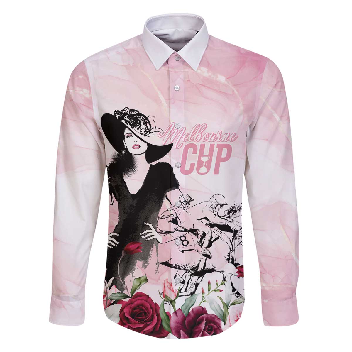 Melbourne Horse Racing Cup Pink Out Derby Family Matching Off The Shoulder Long Sleeve Dress and Hawaiian Shirt - Aussie Hoodie