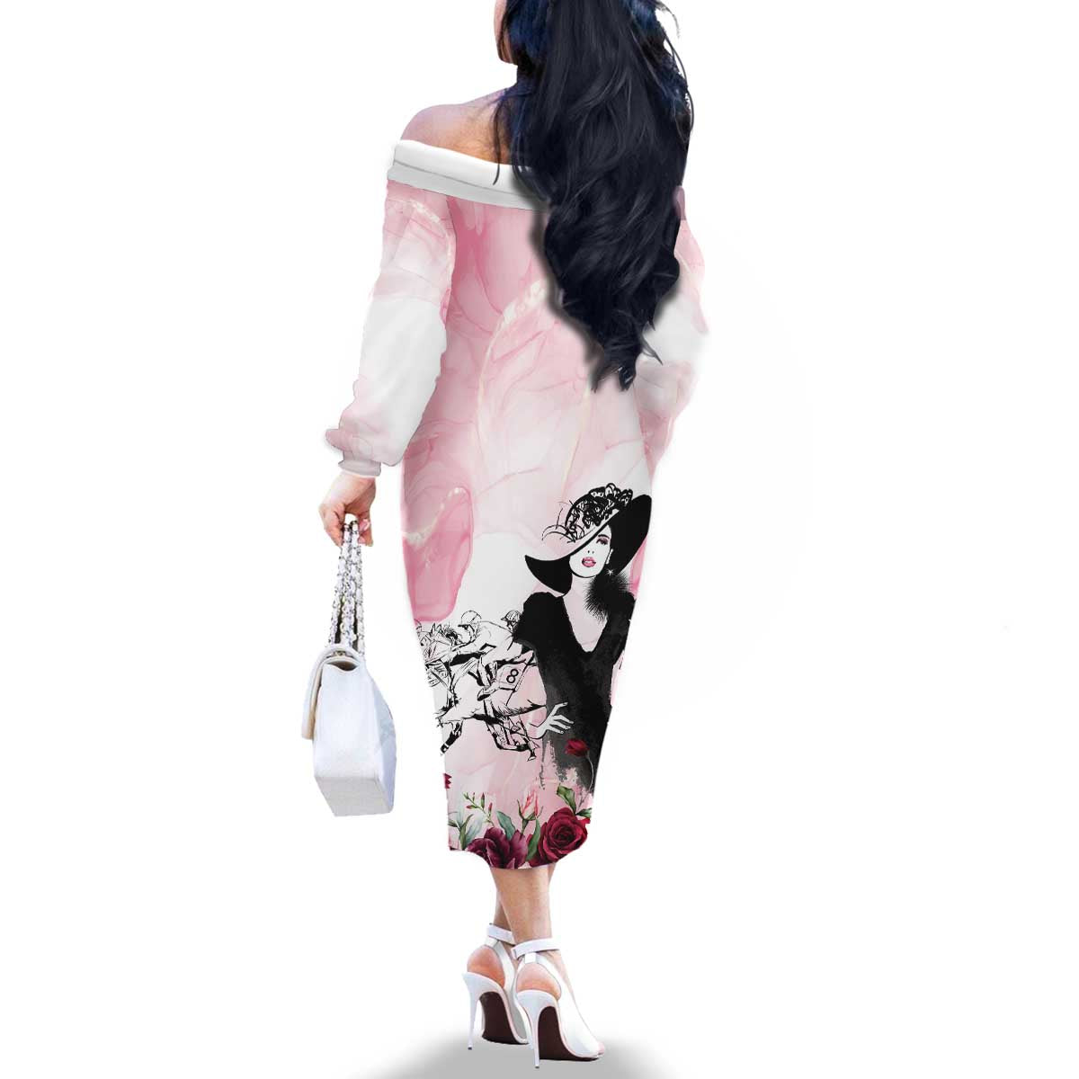 Melbourne Horse Racing Cup Pink Out Derby Family Matching Off The Shoulder Long Sleeve Dress and Hawaiian Shirt - Aussie Hoodie