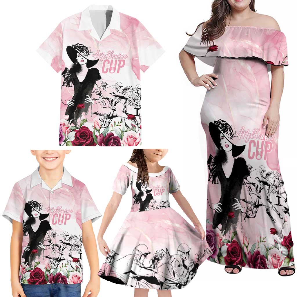 Melbourne Horse Racing Cup Pink Out Derby Family Matching Off Shoulder Maxi Dress and Hawaiian Shirt - Aussie Hoodie