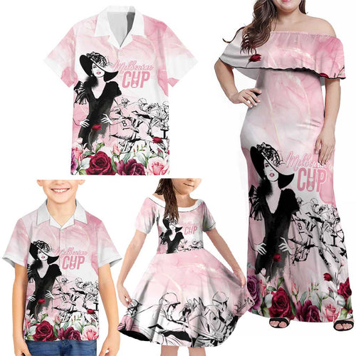 Melbourne Horse Racing Cup Pink Out Derby Family Matching Off Shoulder Maxi Dress and Hawaiian Shirt - Aussie Hoodie