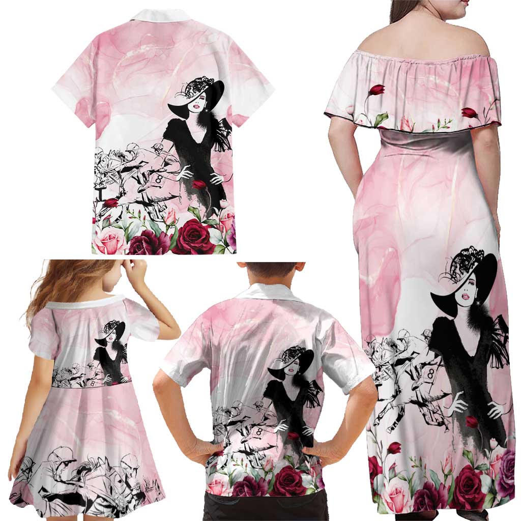 Melbourne Horse Racing Cup Pink Out Derby Family Matching Off Shoulder Maxi Dress and Hawaiian Shirt - Aussie Hoodie