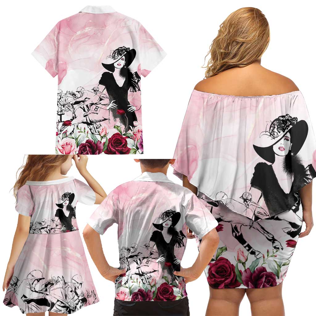 Melbourne Horse Racing Cup Pink Out Derby Family Matching Off Shoulder Short Dress and Hawaiian Shirt - Aussie Hoodie
