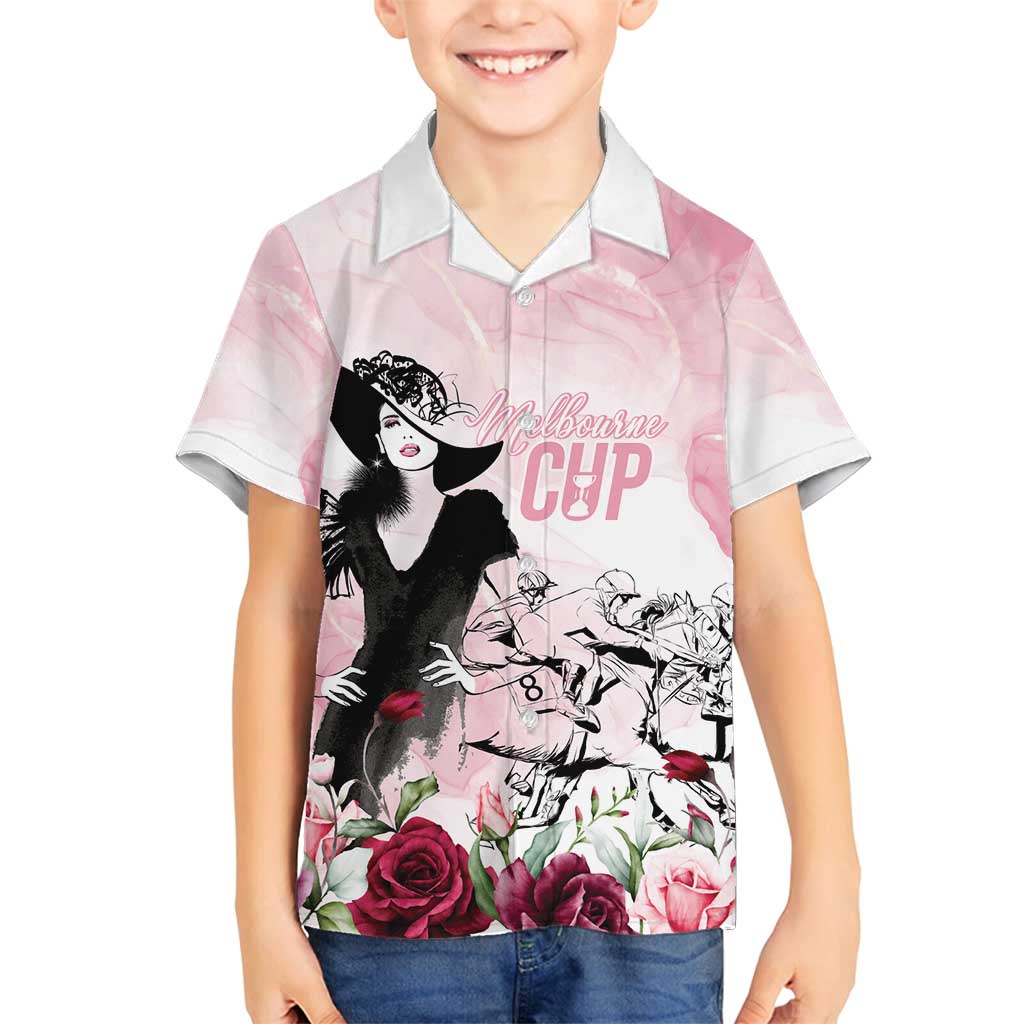 Melbourne Horse Racing Cup Pink Out Derby Family Matching Off Shoulder Short Dress and Hawaiian Shirt - Aussie Hoodie