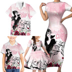 Melbourne Horse Racing Cup Pink Out Derby Family Matching Short Sleeve Bodycon Dress and Hawaiian Shirt - Aussie Hoodie
