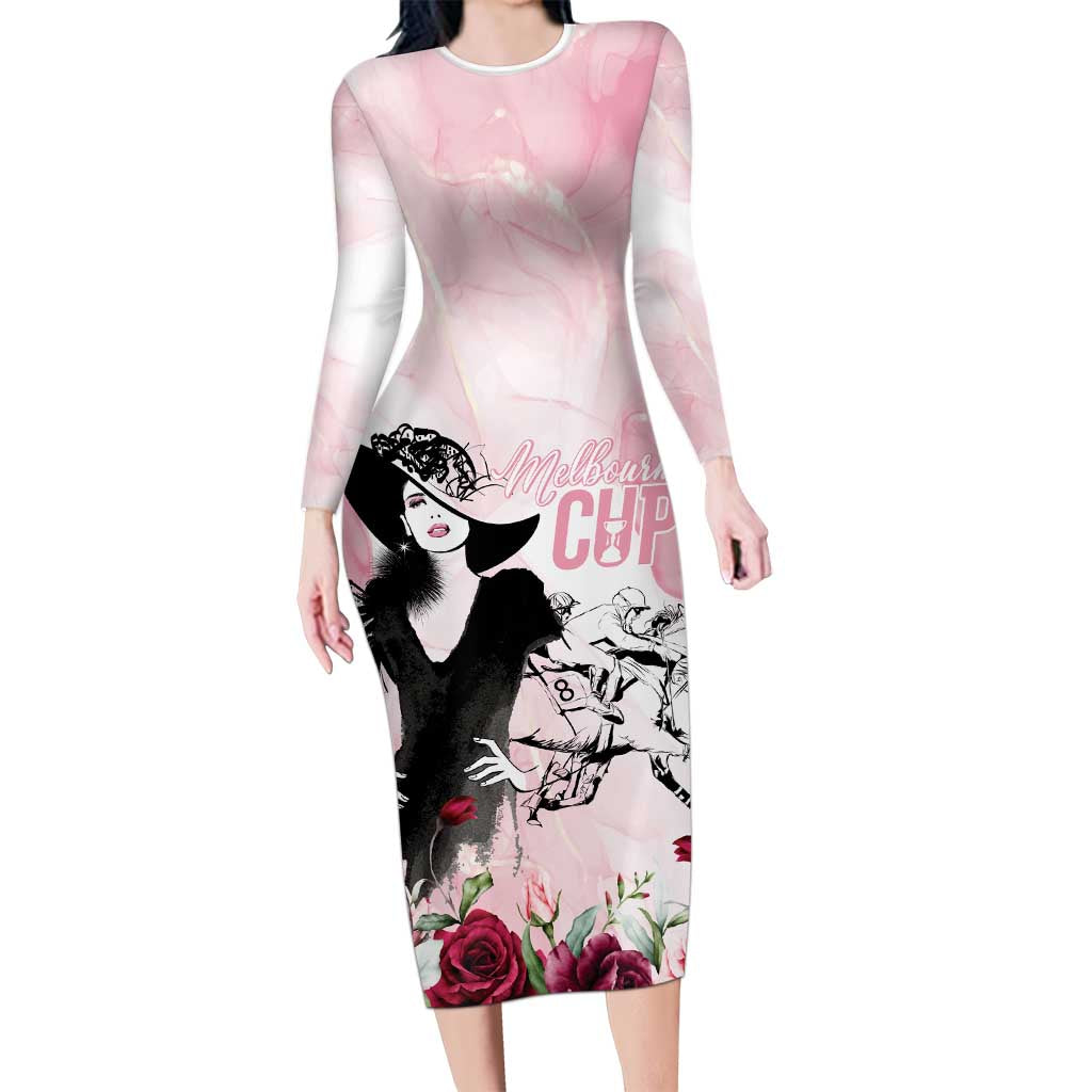 Melbourne Horse Racing Cup Pink Out Derby Long Sleeve Bodycon Dress - Aussie Hoodie
