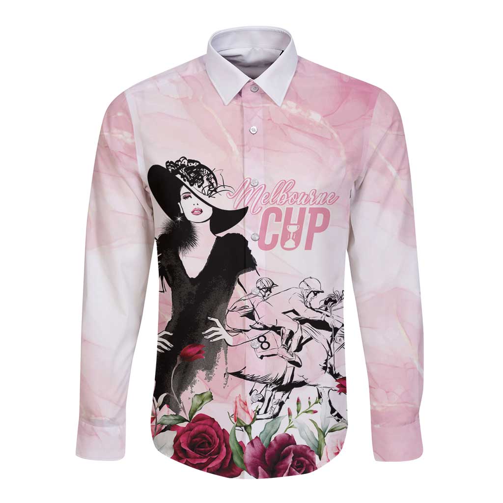 Melbourne Horse Racing Cup Pink Out Derby Long Sleeve Button Shirt - Aussie Hoodie