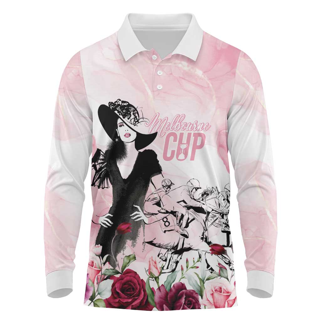 Melbourne Horse Racing Cup Pink Out Derby Long Sleeve Polo Shirt - Aussie Hoodie
