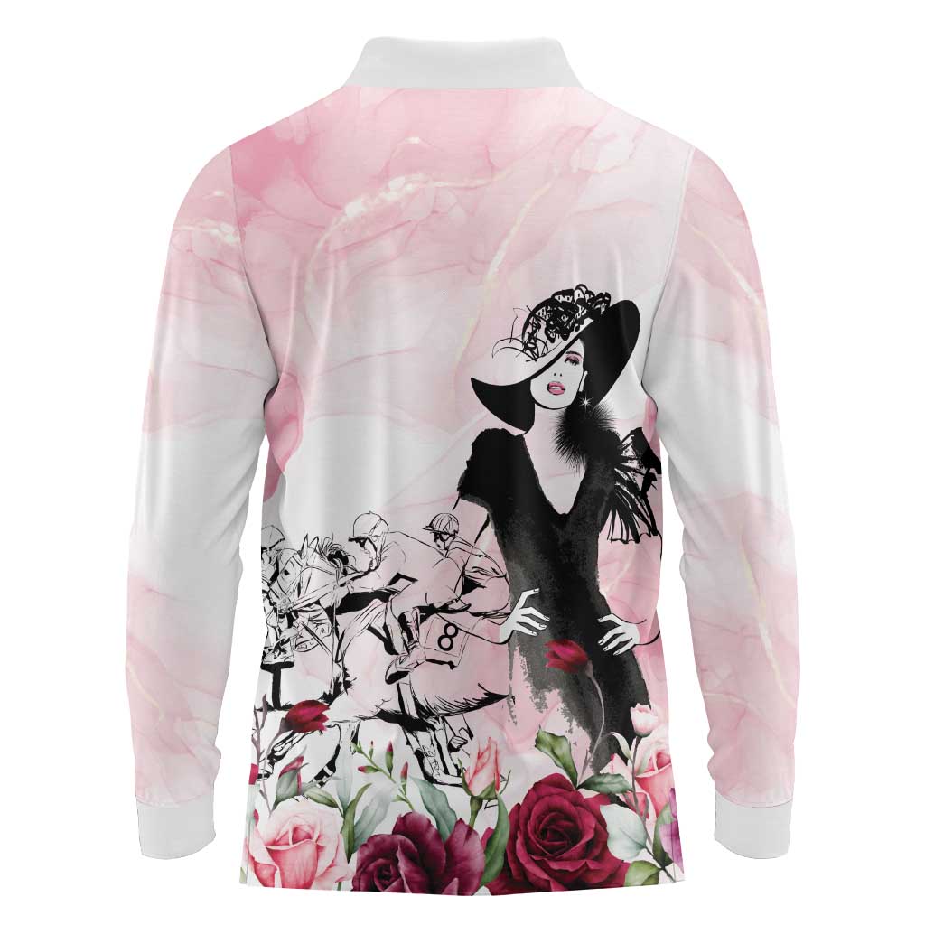 Melbourne Horse Racing Cup Pink Out Derby Long Sleeve Polo Shirt - Aussie Hoodie
