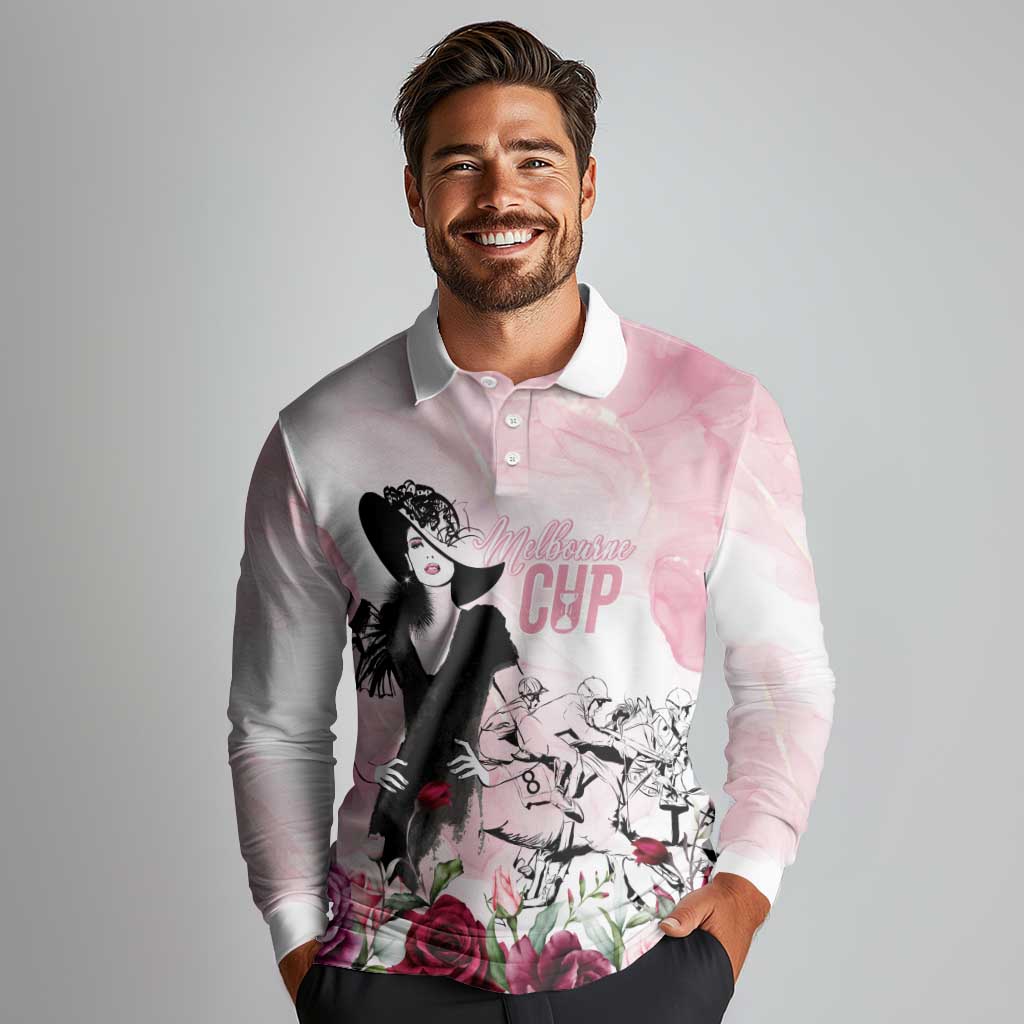 Melbourne Horse Racing Cup Pink Out Derby Long Sleeve Polo Shirt - Aussie Hoodie