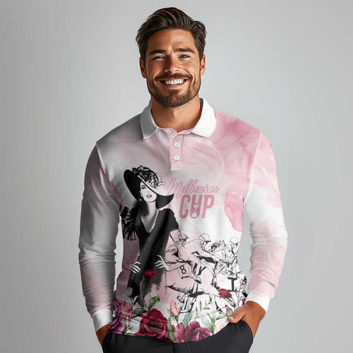 Melbourne Horse Racing Cup Pink Out Derby Long Sleeve Polo Shirt - Aussie Hoodie