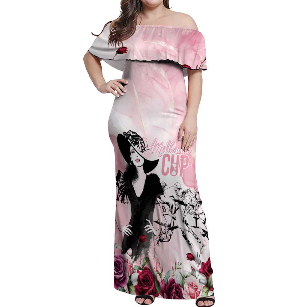 Melbourne Horse Racing Cup Pink Out Derby Off Shoulder Maxi Dress - Aussie Hoodie