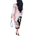 Melbourne Horse Racing Cup Pink Out Derby Off The Shoulder Long Sleeve Dress - Aussie Hoodie