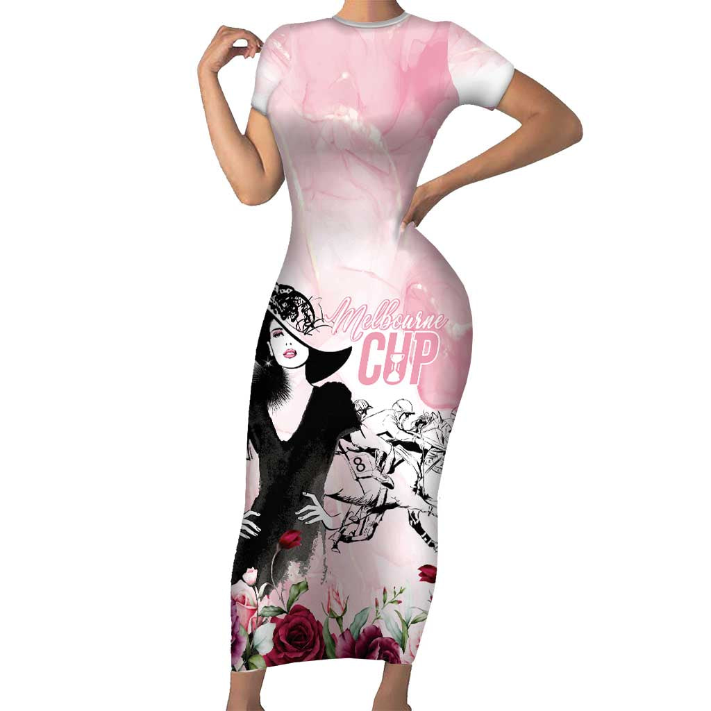 Melbourne Horse Racing Cup Pink Out Derby Short Sleeve Bodycon Dress - Aussie Hoodie