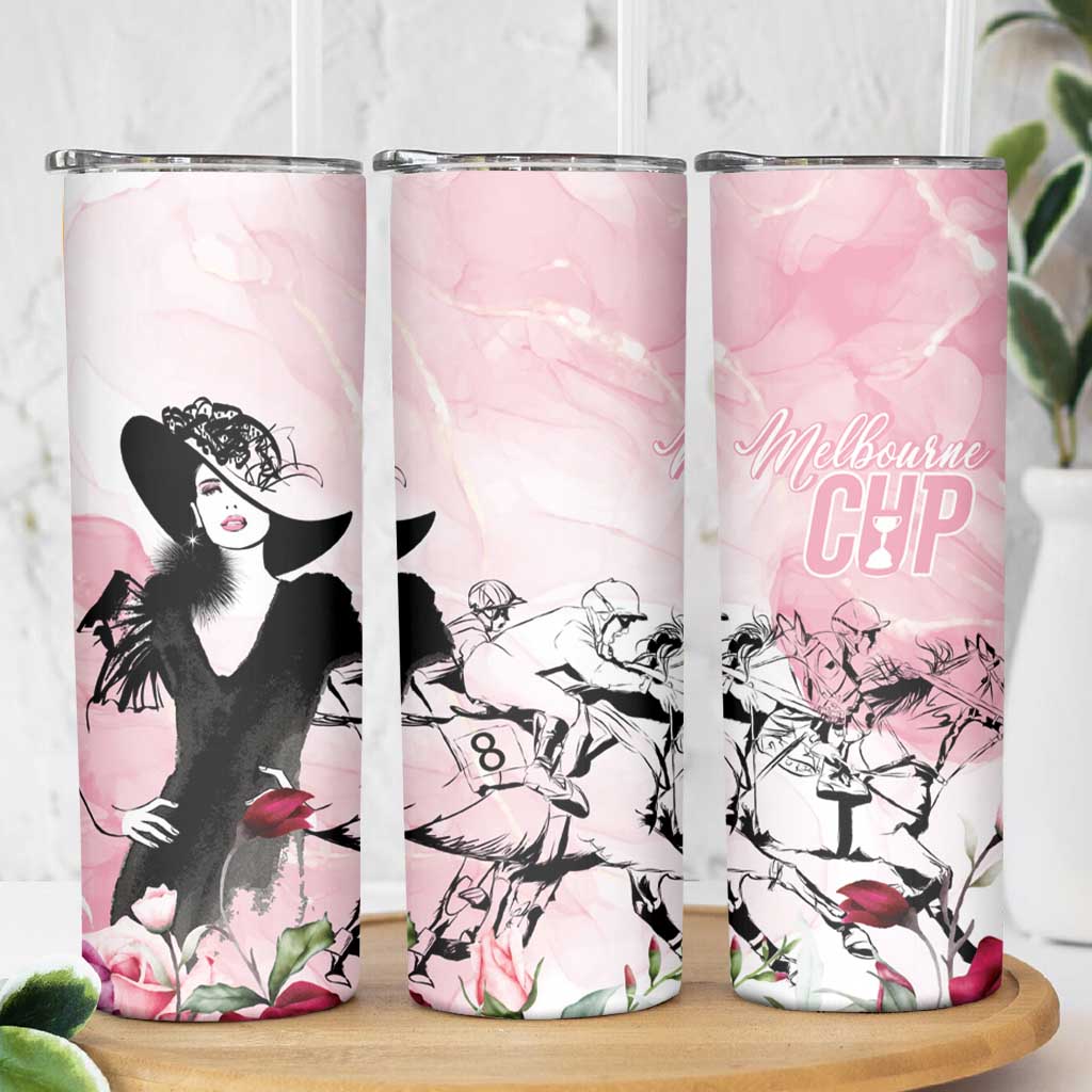 Melbourne Horse Racing Cup Pink Out Derby Skinny Tumbler - Aussie Hoodie
