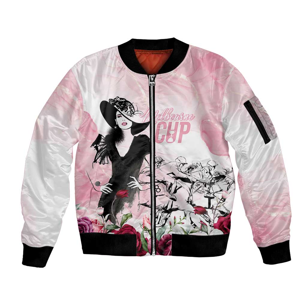 Melbourne Horse Racing Cup Pink Out Derby Sleeve Zip Bomber Jacket - Aussie Hoodie