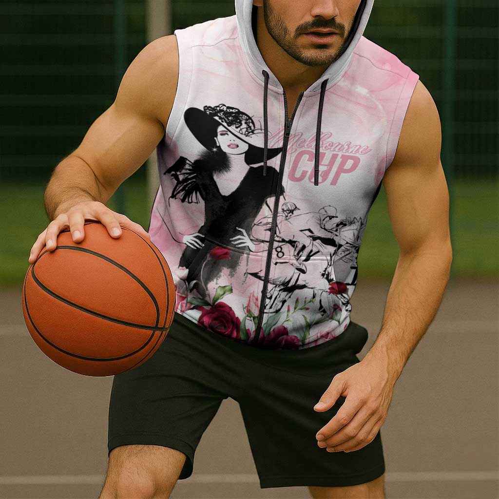 Melbourne Horse Racing Cup Pink Out Derby Sleeveless Zip Hoodie LT7