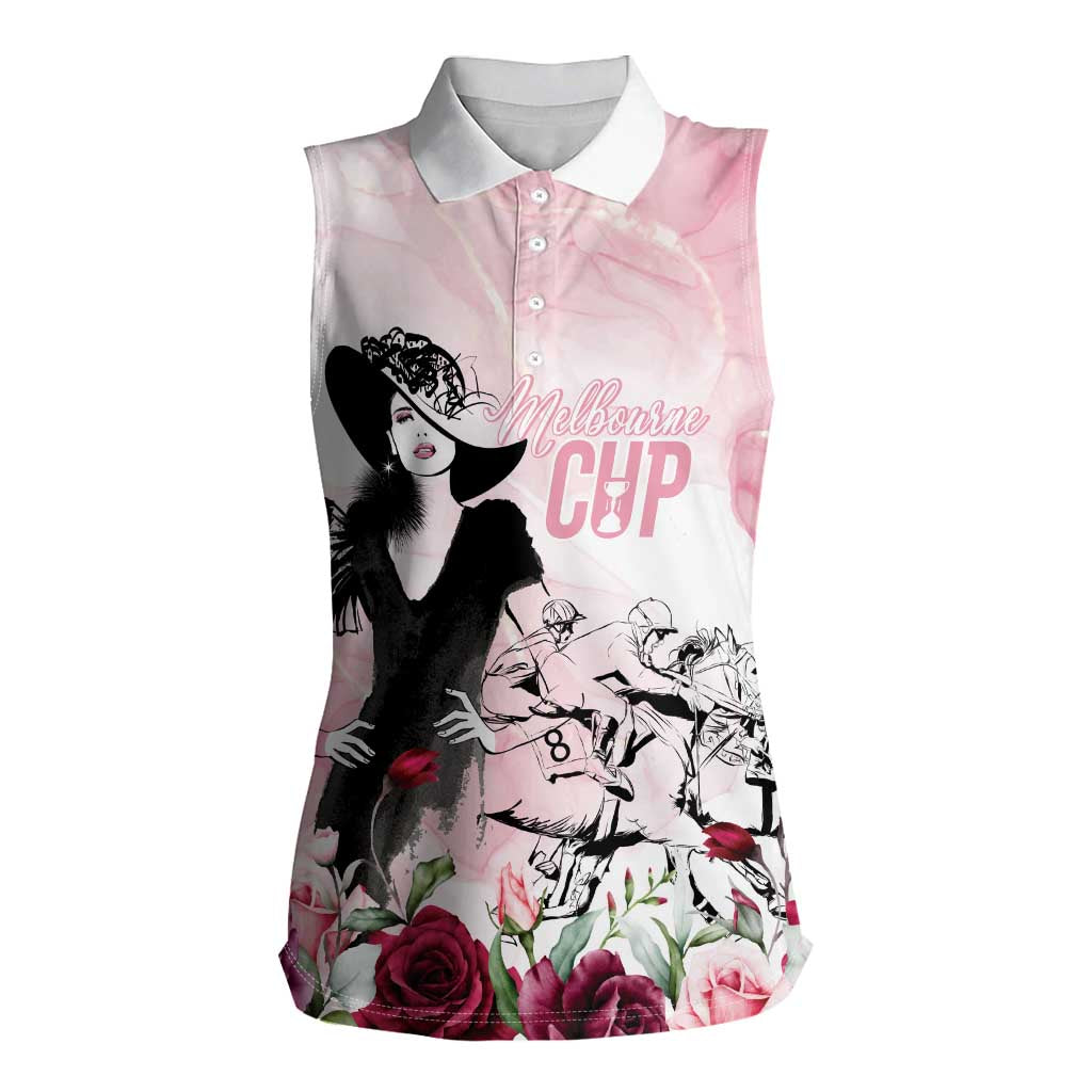 Melbourne Horse Racing Cup Pink Out Derby Women Sleeveless Polo Shirt - Aussie Hoodie