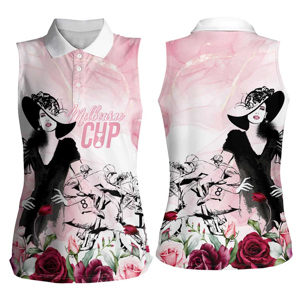 Melbourne Horse Racing Cup Pink Out Derby Women Sleeveless Polo Shirt - Aussie Hoodie