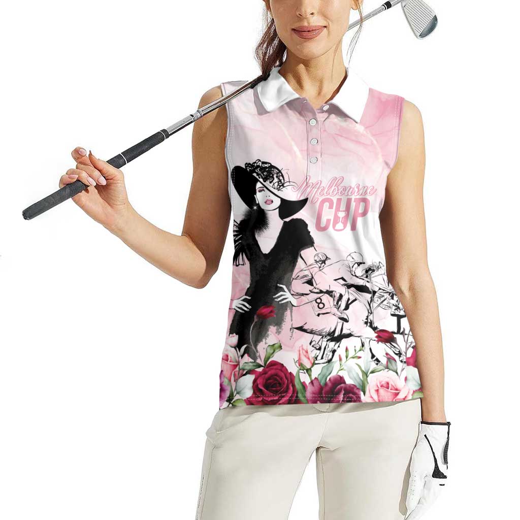 Melbourne Horse Racing Cup Pink Out Derby Women Sleeveless Polo Shirt - Aussie Hoodie