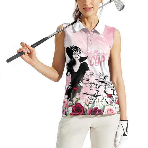 Melbourne Horse Racing Cup Pink Out Derby Women Sleeveless Polo Shirt - Aussie Hoodie