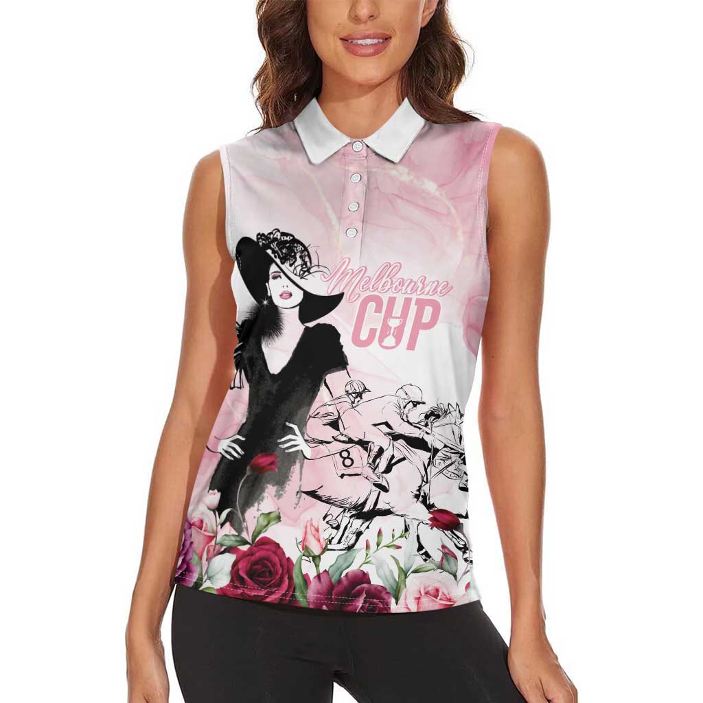 Melbourne Horse Racing Cup Pink Out Derby Women Sleeveless Polo Shirt - Aussie Hoodie