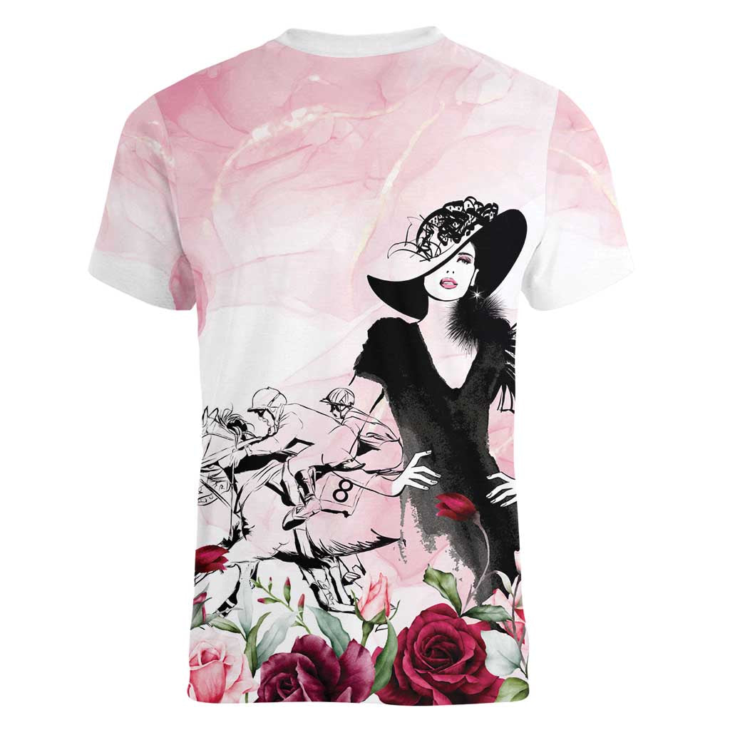 Melbourne Horse Racing Cup Pink Out Derby Women V-Neck T-Shirt - Aussie Hoodie