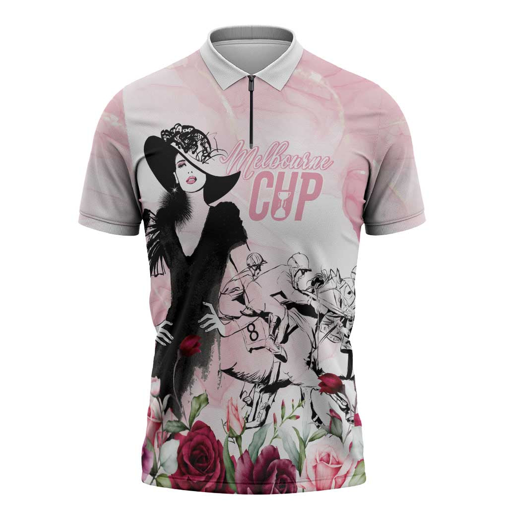 Melbourne Horse Racing Cup Pink Out Derby Zipper Polo Shirt - Aussie Hoodie