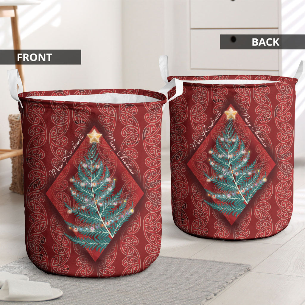 Aotearoa Maori Mangopare Meri Kirihimete Laundry Basket Christmas Fern