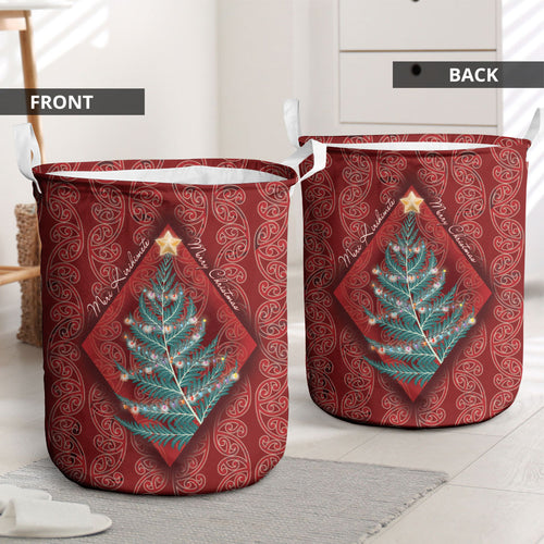 Aotearoa Maori Mangopare Meri Kirihimete Laundry Basket Christmas Fern