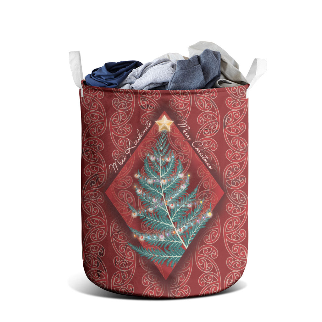 Aotearoa Maori Mangopare Meri Kirihimete Laundry Basket Christmas Fern