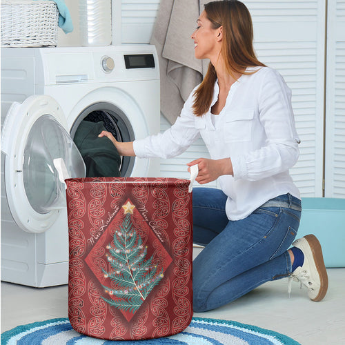 Aotearoa Maori Mangopare Meri Kirihimete Laundry Basket Christmas Fern