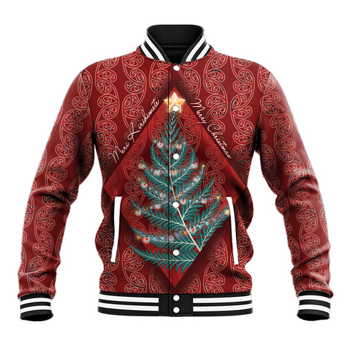 Aotearoa Maori Mangopare Meri Kirihimete Baseball Jacket Christmas Fern