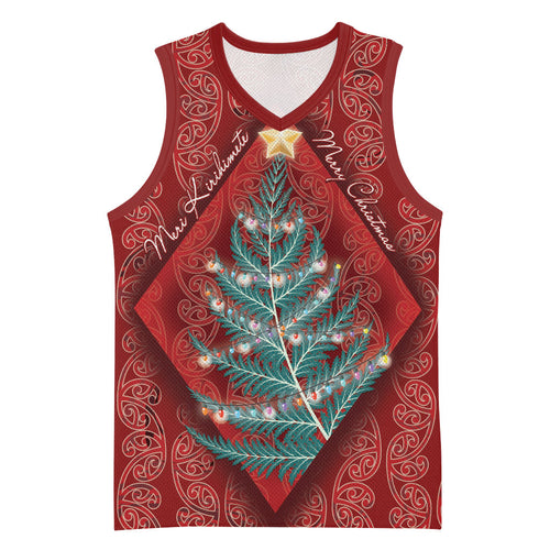 Aotearoa Maori Mangopare Meri Kirihimete Basketball Jersey Christmas Fern