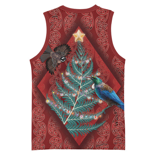 Aotearoa Maori Mangopare Meri Kirihimete Basketball Jersey Christmas Fern