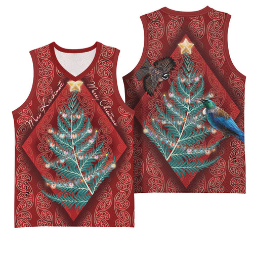 Aotearoa Maori Mangopare Meri Kirihimete Basketball Jersey Christmas Fern