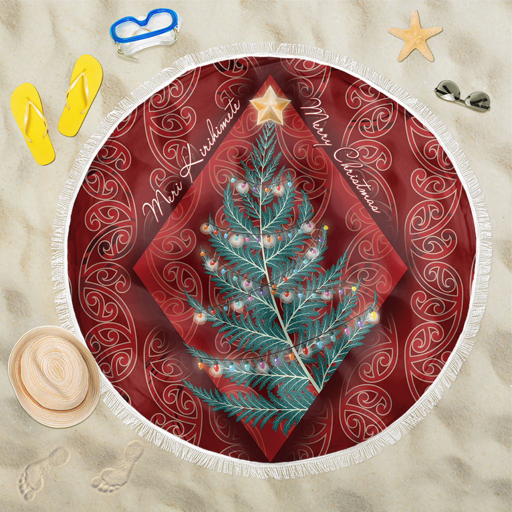 Aotearoa Maori Mangopare Meri Kirihimete Beach Blanket Christmas Fern