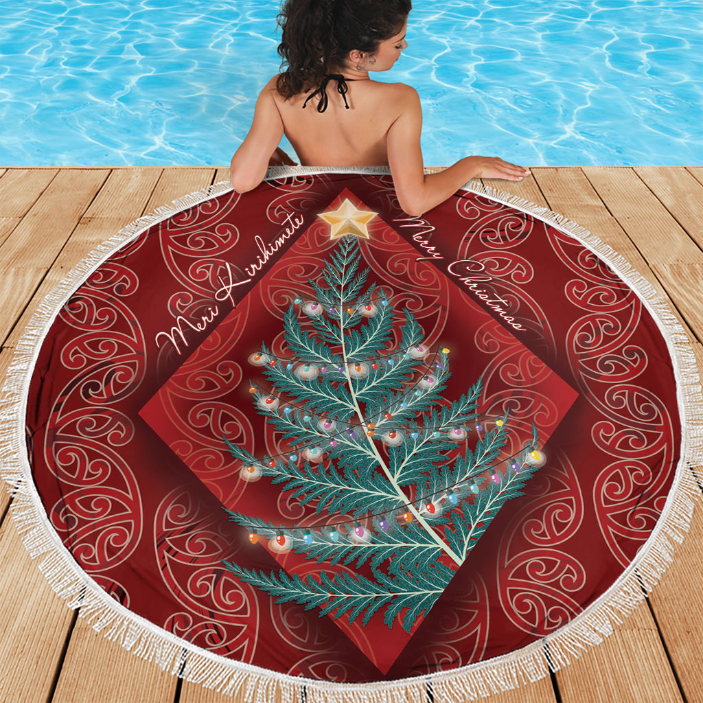 Aotearoa Maori Mangopare Meri Kirihimete Beach Blanket Christmas Fern
