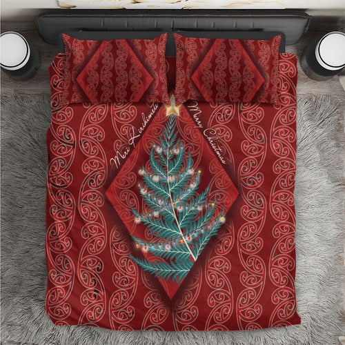 Aotearoa Maori Mangopare Meri Kirihimete Bedding Set Christmas Fern