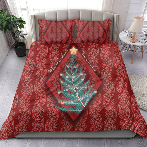 Aotearoa Maori Mangopare Meri Kirihimete Bedding Set Christmas Fern