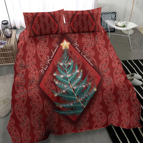 Aotearoa Maori Mangopare Meri Kirihimete Bedding Set Christmas Fern