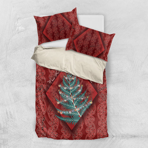 Aotearoa Maori Mangopare Meri Kirihimete Bedding Set Christmas Fern