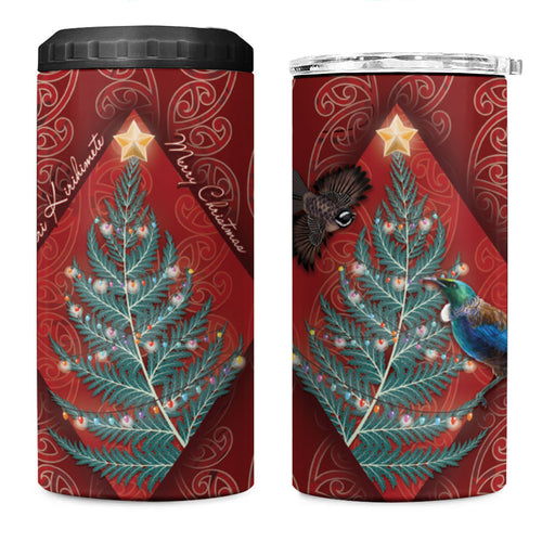 Aotearoa Maori Mangopare Meri Kirihimete 4 in 1 Can Cooler Tumbler Christmas Fern