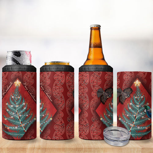Aotearoa Maori Mangopare Meri Kirihimete 4 in 1 Can Cooler Tumbler Christmas Fern