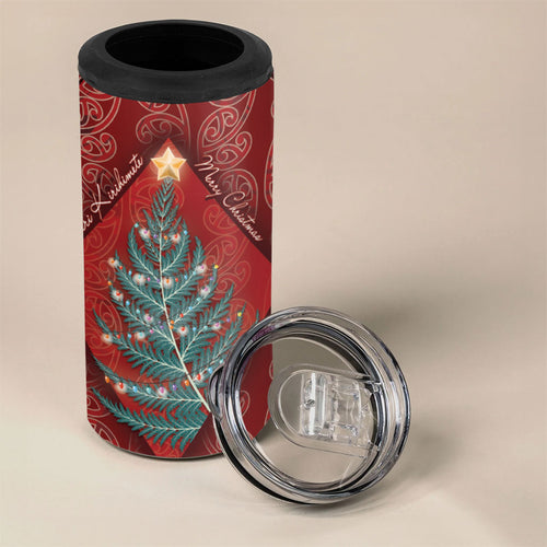 Aotearoa Maori Mangopare Meri Kirihimete 4 in 1 Can Cooler Tumbler Christmas Fern