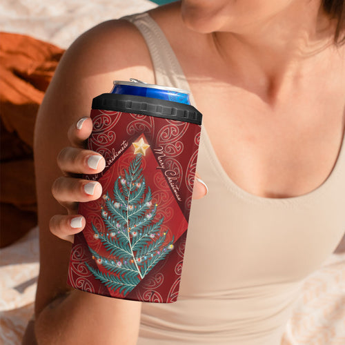 Aotearoa Maori Mangopare Meri Kirihimete 4 in 1 Can Cooler Tumbler Christmas Fern